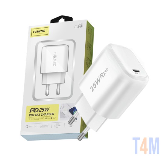 Adaptador Carregador Rápido Foneng EU40 PD 25W Branco